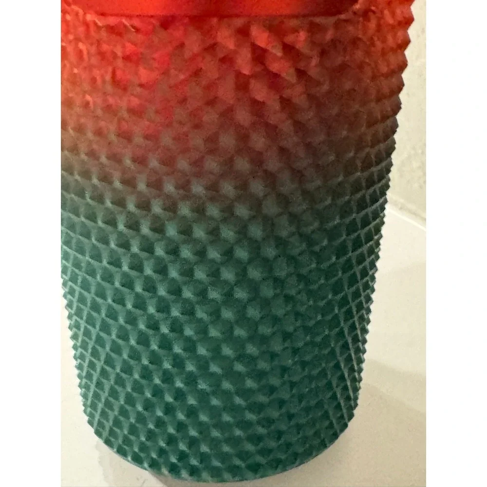 Starbucks Disney World Christmas Red Green Ombre Studded Tumbler 24oz Lid Damage